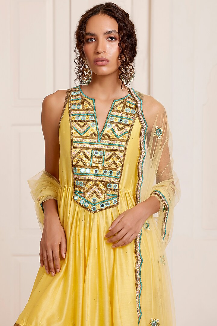 Yellow Chanderi Bridal Sharara Set by SurilyG at Pernia's Pop Up Shop
