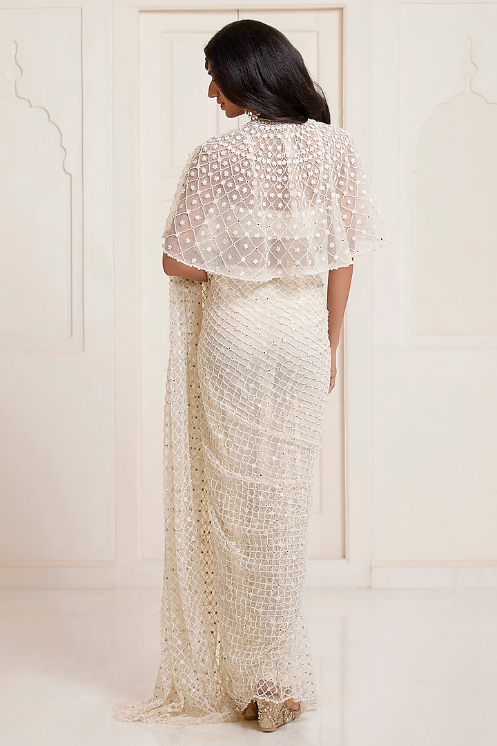 Ivory Net Jaal Bridal Saree Set by SurilyG at Pernia's Pop Up Shop