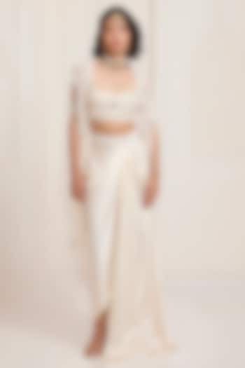 Ivory Satin Draped Skirt Set by SurilyG at Pernia's Pop Up Shop