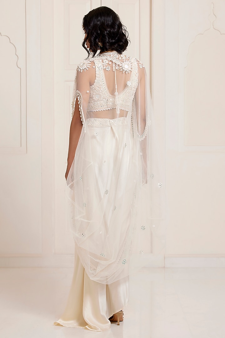 Ivory Satin Draped Skirt Set by SurilyG at Pernia's Pop Up Shop