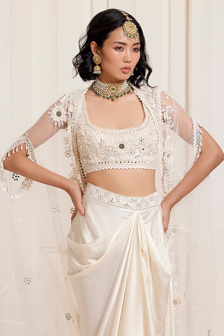 Ivory Satin Draped Skirt Set by SurilyG at Pernia's Pop Up Shop