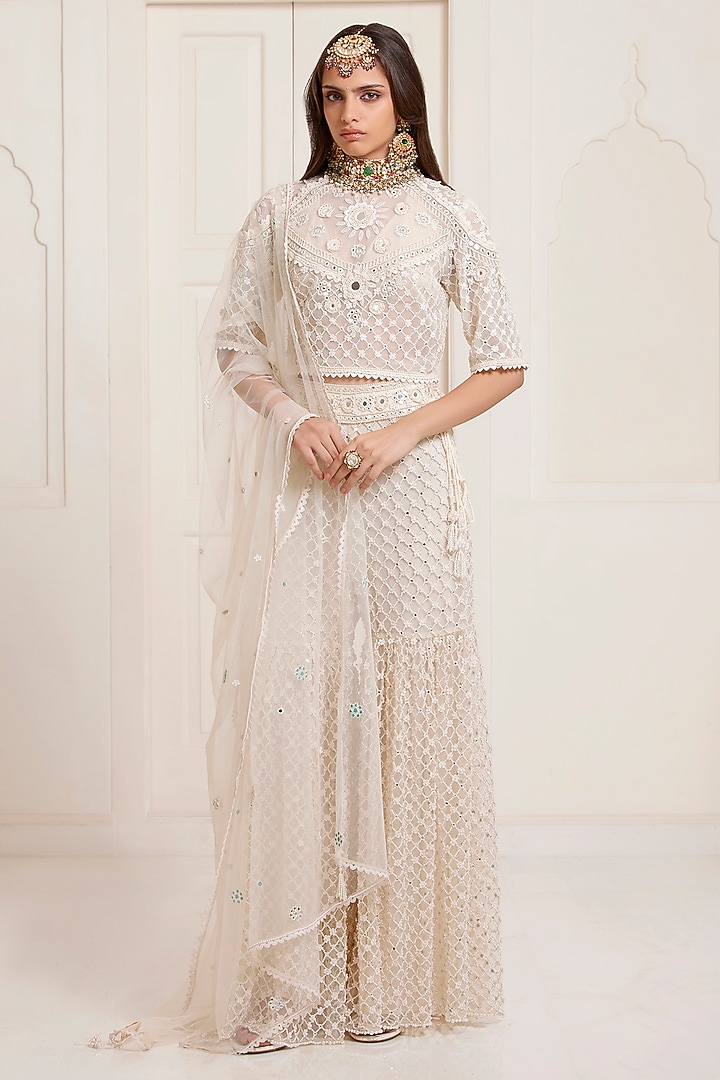 Ivory Net Bridal Sharara Set by SurilyG at Pernia's Pop Up Shop