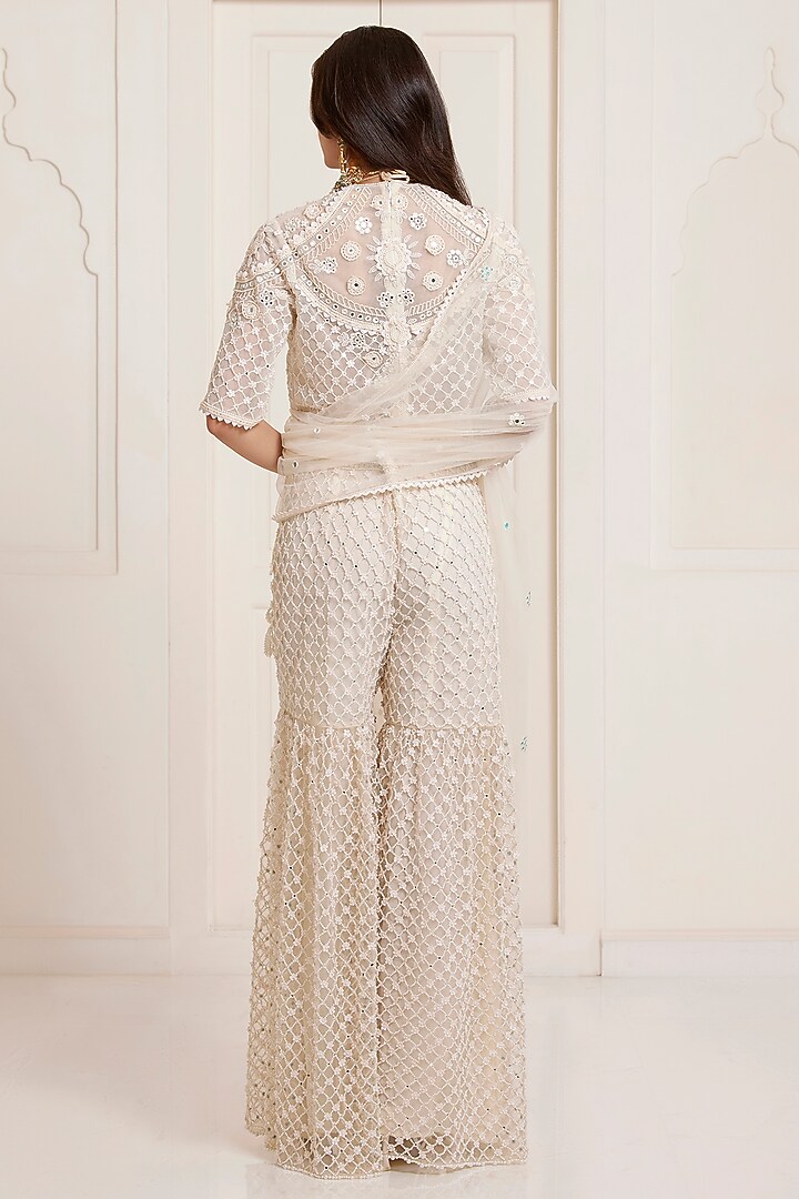 Ivory Net Bridal Sharara Set by SurilyG at Pernia's Pop Up Shop