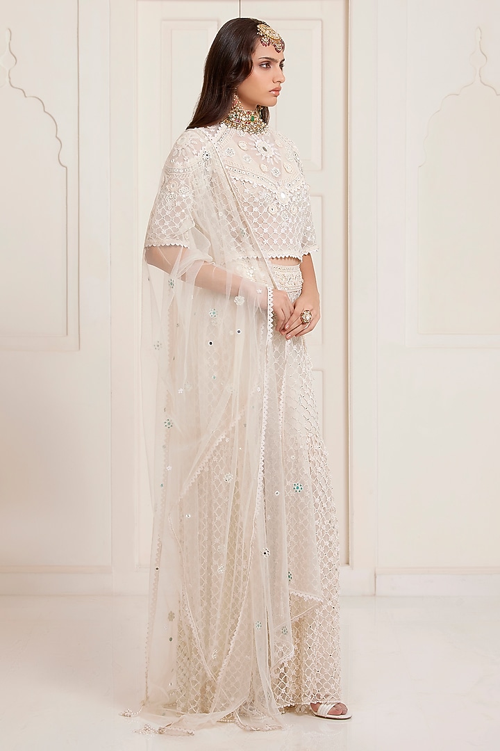 Ivory Net Bridal Sharara Set by SurilyG at Pernia's Pop Up Shop