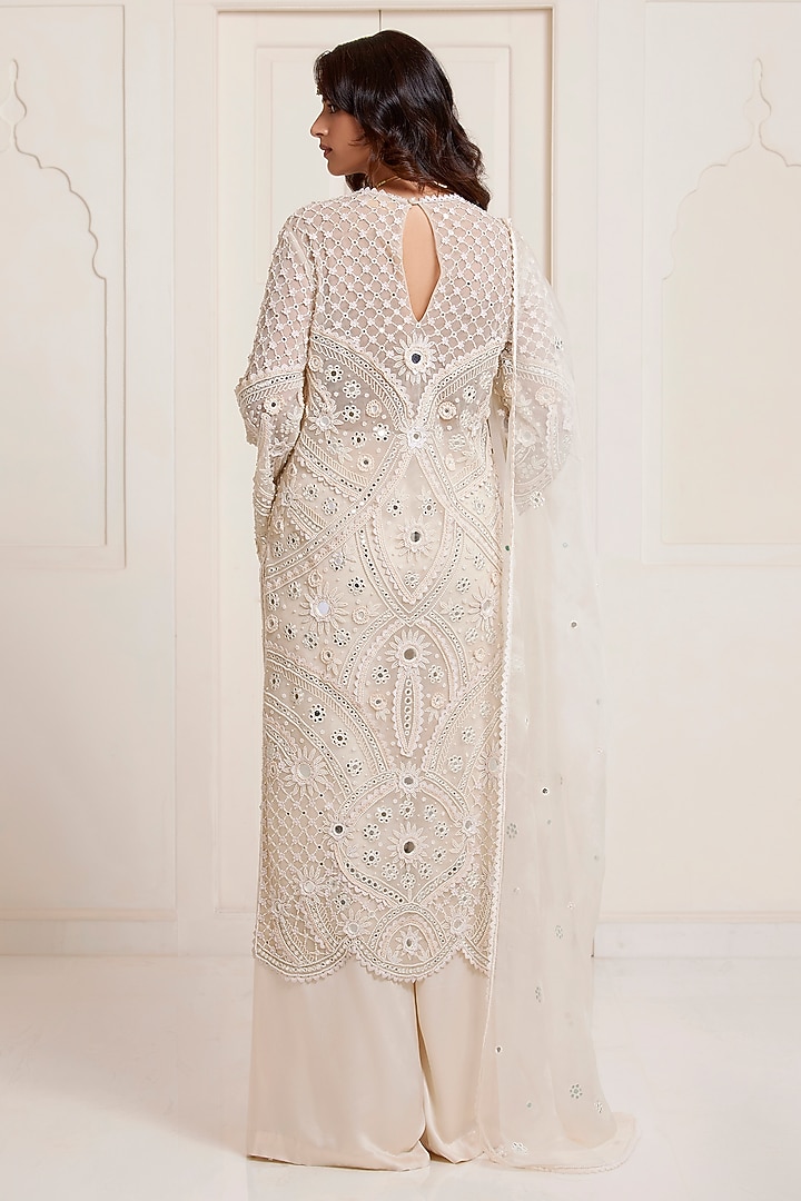 Ivory Net Embroidered Kurta Set by SurilyG at Pernia's Pop Up Shop