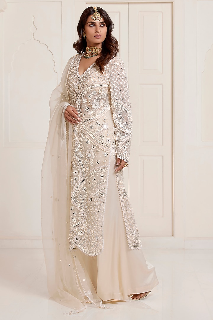 Ivory Net Embroidered Kurta Set by SurilyG at Pernia's Pop Up Shop