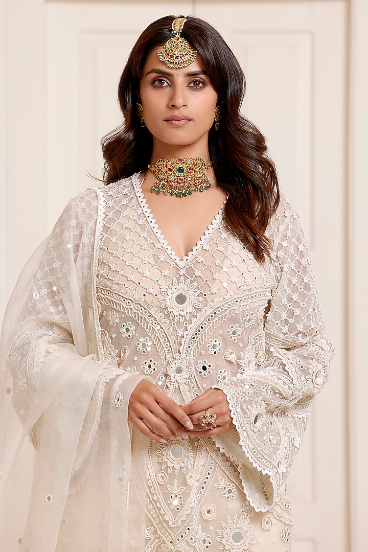 Ivory Net Embroidered Kurta Set by SurilyG at Pernia's Pop Up Shop