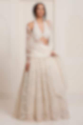 Ivory Net Embroidered Bridal Lehenga Set by SurilyG at Pernia's Pop Up Shop