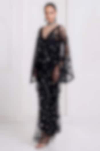 Black Net Embroidered Kaftan by SurilyG at Pernia's Pop Up Shop