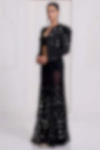 Black Net Embroidered Bridal Lehenga Set by SurilyG at Pernia's Pop Up Shop