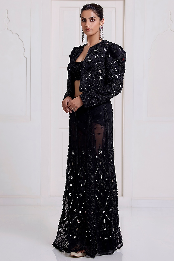 Black Net Embroidered Bridal Lehenga Set by SurilyG at Pernia's Pop Up Shop