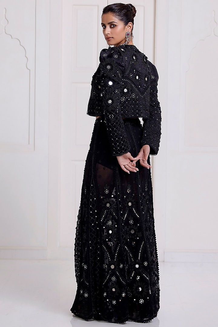 Black Net Embroidered Bridal Lehenga Set by SurilyG at Pernia's Pop Up Shop