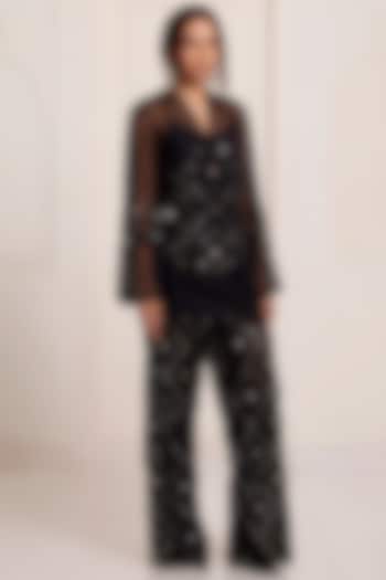 Black Net Embroidered Kurta Set by SurilyG at Pernia's Pop Up Shop