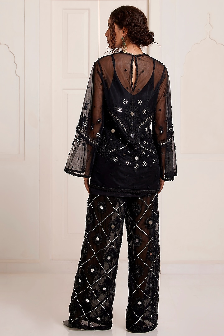 Black Net Embroidered Kurta Set by SurilyG at Pernia's Pop Up Shop