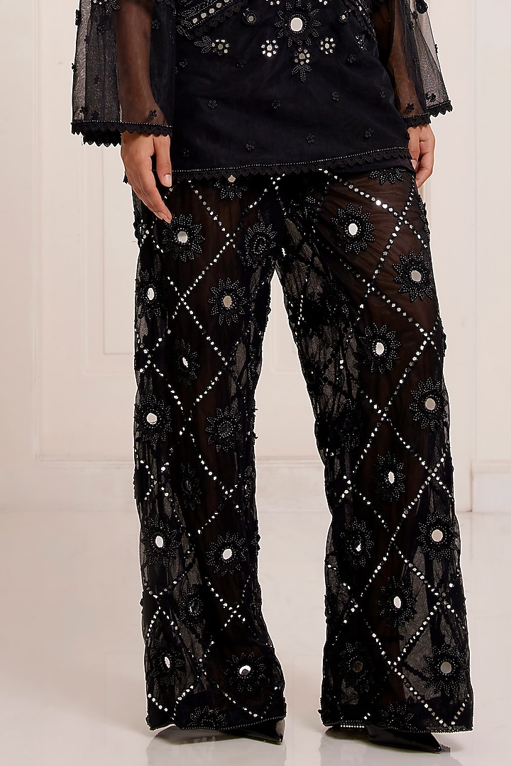 Black Net Embroidered Kurta Set by SurilyG at Pernia's Pop Up Shop