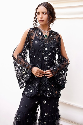 Black Net Sharara Set by SurilyG