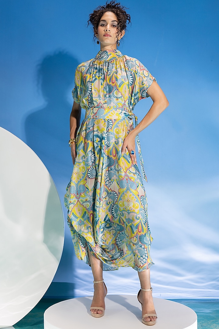 Multi-Colored Modal Satin Digital Printed Dress by Suramya