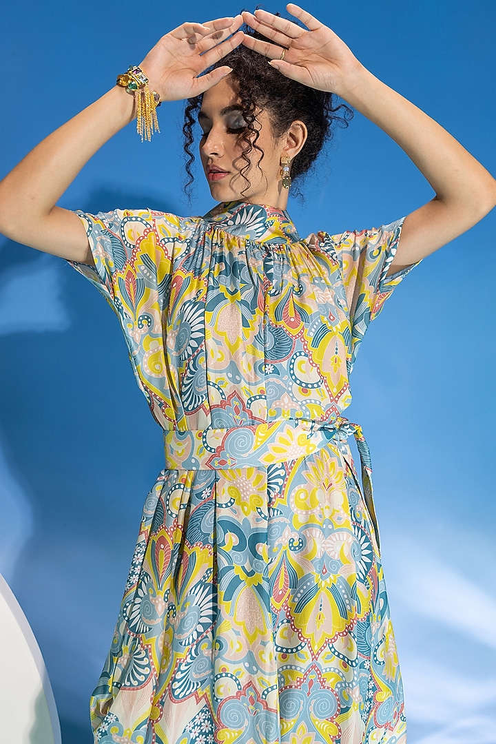 Multi-Colored Modal Satin Digital Printed Summer Dress by Suramya at Pernia's Pop Up Shop
