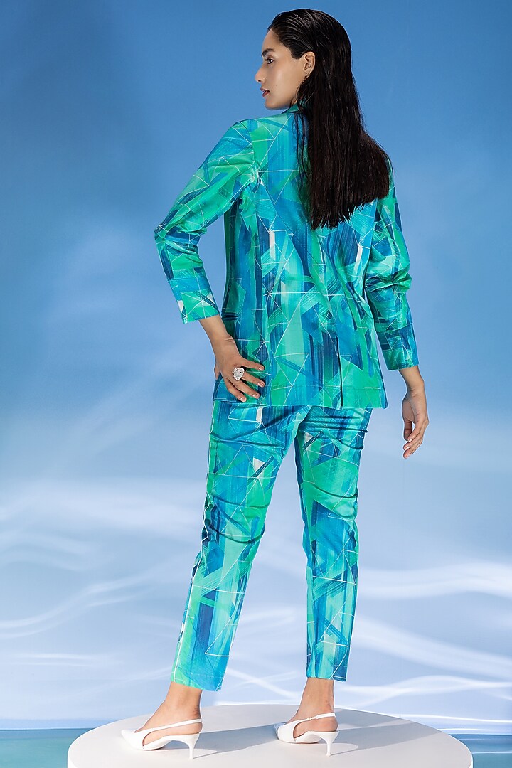 Aqua Lycra Digital Printed Jacket Set by Suramya at Pernia's Pop Up Shop
