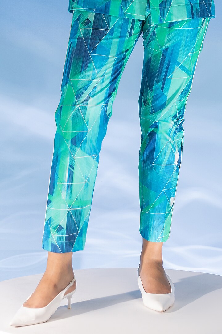 Aqua Lycra Digital Printed Jacket Set by Suramya at Pernia's Pop Up Shop