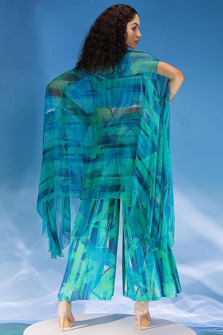 Green-Blue Touch Feel Satin Digital Printed Sharara Set by Suramya at Pernia's Pop Up Shop