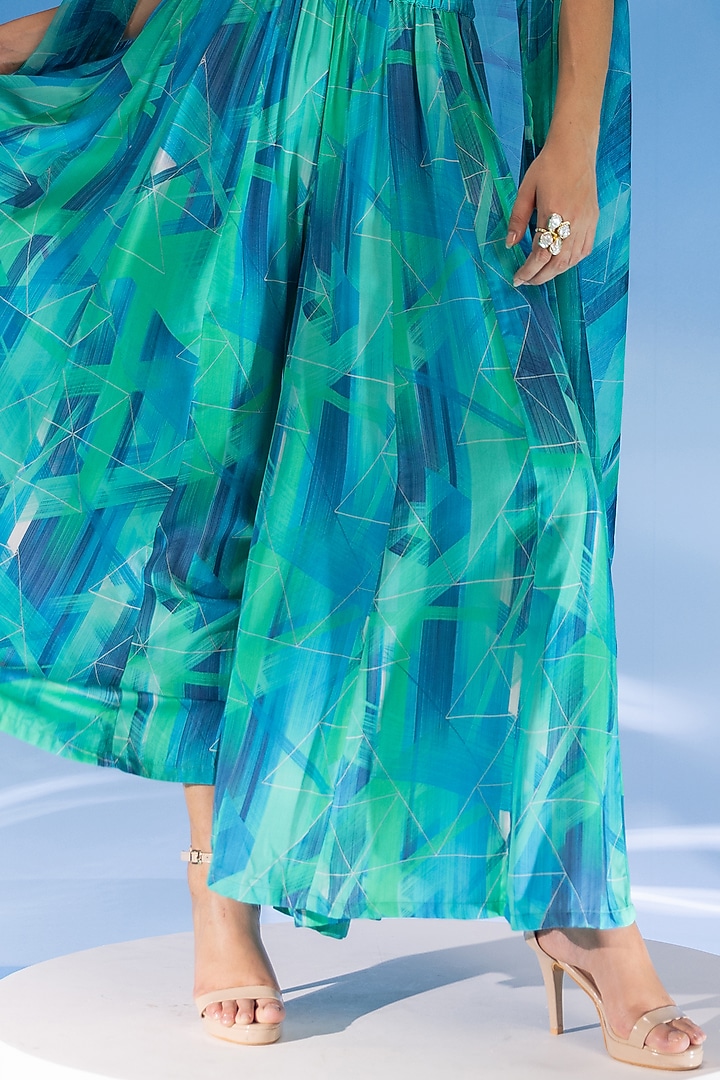 Green-Blue Touch Feel Satin Digital Printed Sharara Set by Suramya at Pernia's Pop Up Shop