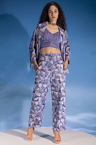 Purple Lycra Digital Printed Jacket Set by Suramya