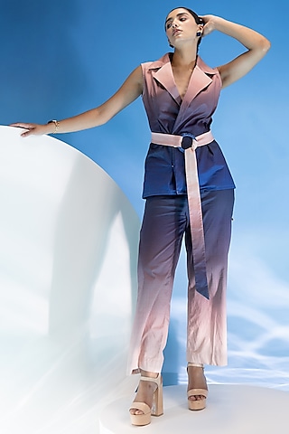 Purple & Peach Lycra Ombre Co-Ord Set by Suramya
