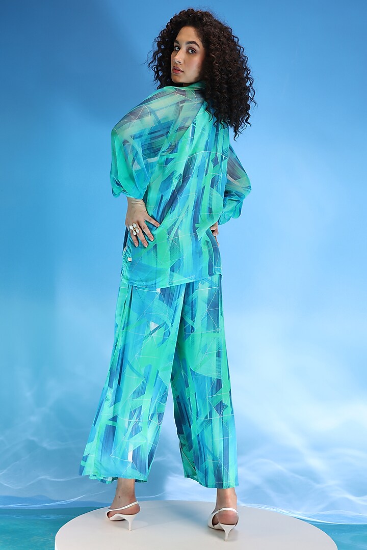 Aquarius Green Touch Satin & Chiffon Printed Co-Ord Set by Suramya at Pernia's Pop Up Shop