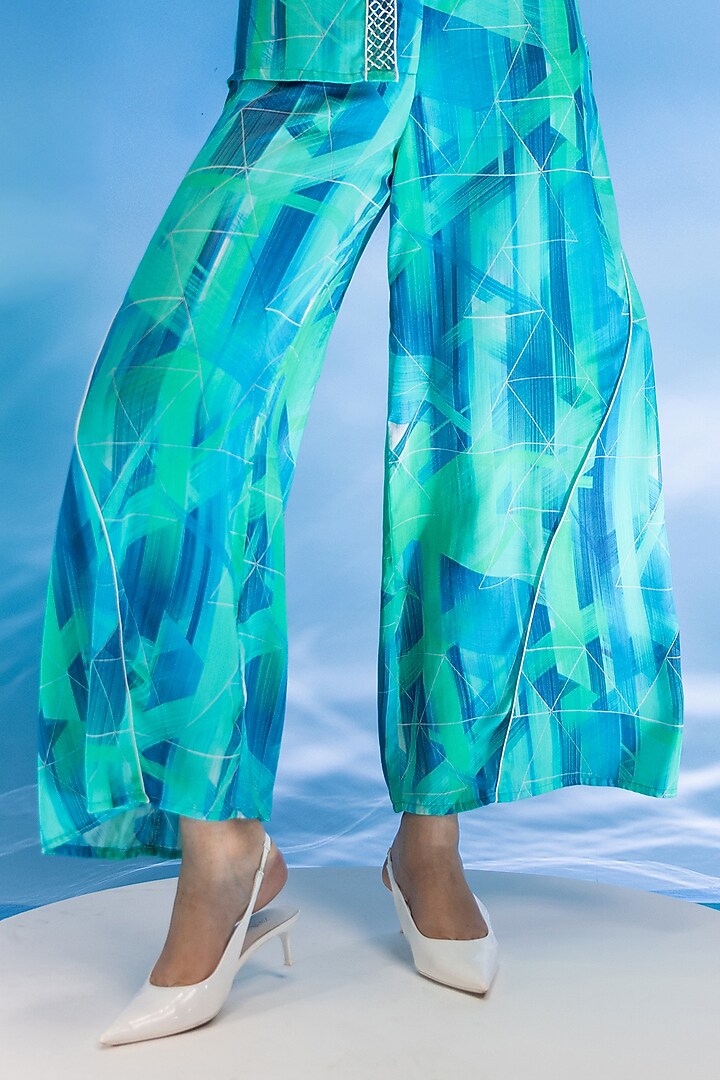 Aquarius Green Touch Satin & Chiffon Printed Co-Ord Set by Suramya at Pernia's Pop Up Shop