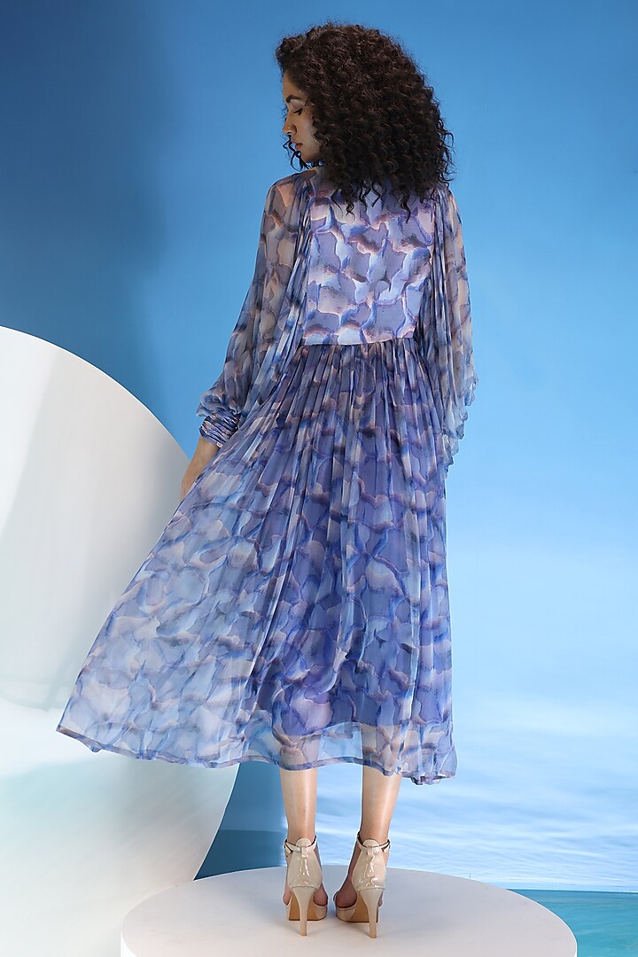 Purple Chiffon Printed & Embellished Midi Summer Dress by Suramya at Pernia's Pop Up Shop