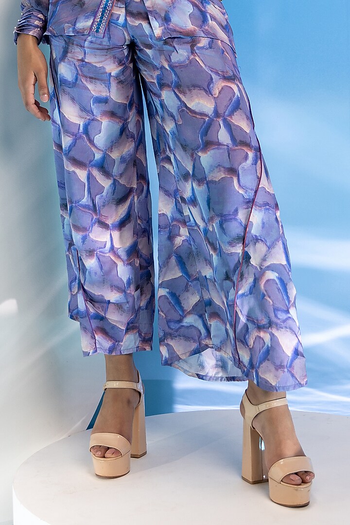 Purple Touch Satin & Chiffon Printed Co-Ord Set by Suramya at Pernia's Pop Up Shop