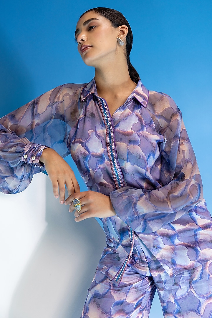 Purple Touch Satin & Chiffon Printed Co-Ord Set by Suramya at Pernia's Pop Up Shop