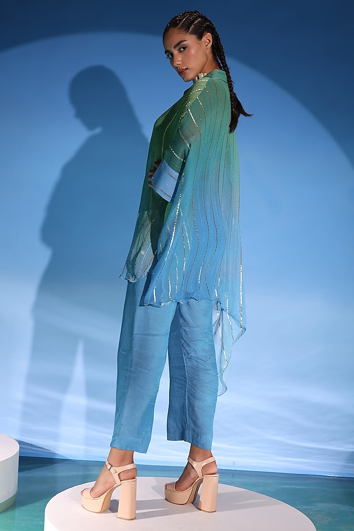 Green & Blue Chinon Ombre Co-Ord Set by Suramya at Pernia's Pop Up Shop