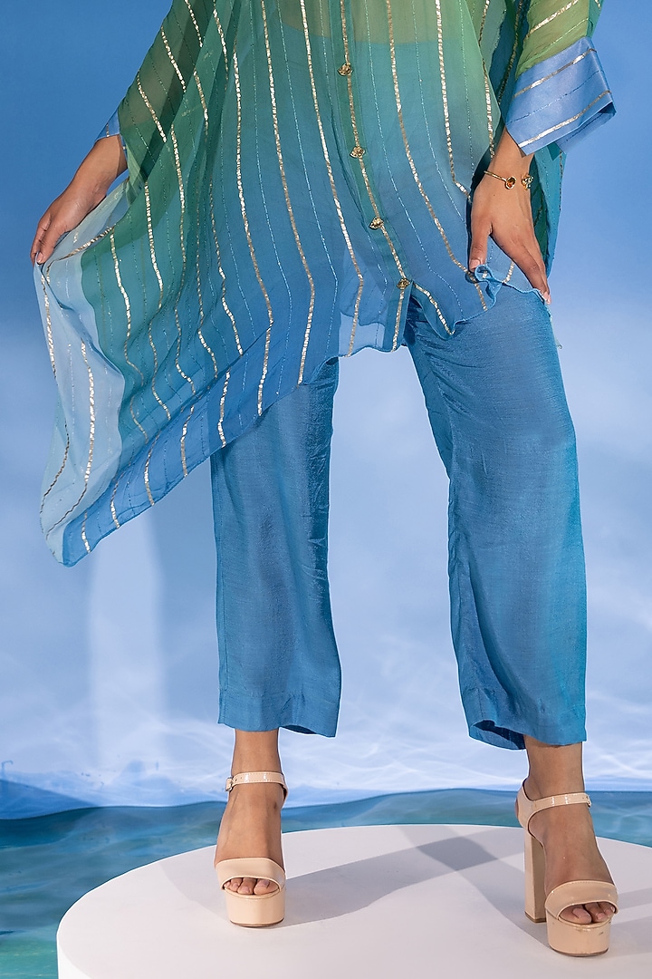 Green & Blue Chinon Ombre Co-Ord Set by Suramya at Pernia's Pop Up Shop