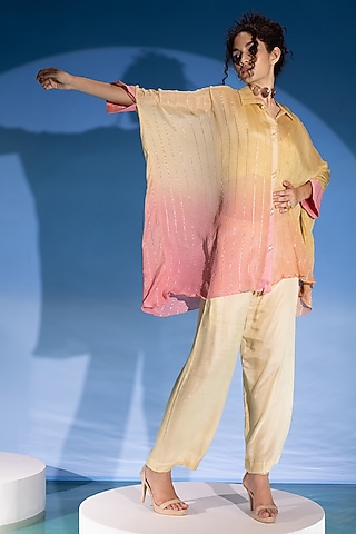 Beige & Peach Georgette Ombre Co-Ord Set by Suramya