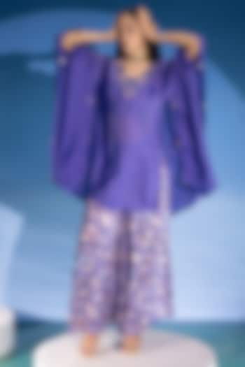 Purple Organza Embellished Cape Set by Suramya at Pernia's Pop Up Shop