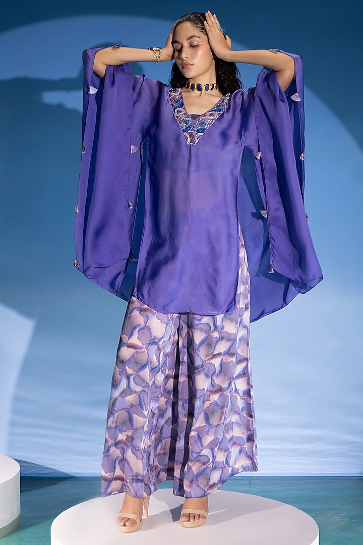 Purple Organza Embellished Cape Set by Suramya at Pernia's Pop Up Shop