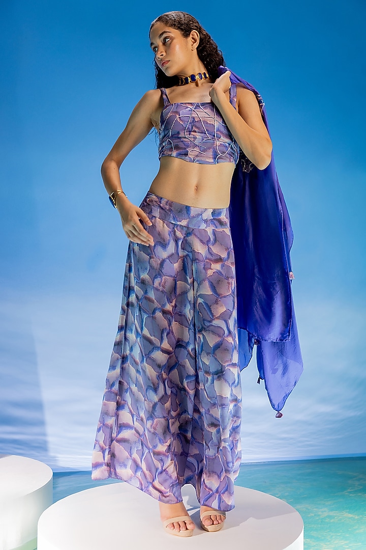 Purple Organza Embellished Cape Set by Suramya at Pernia's Pop Up Shop