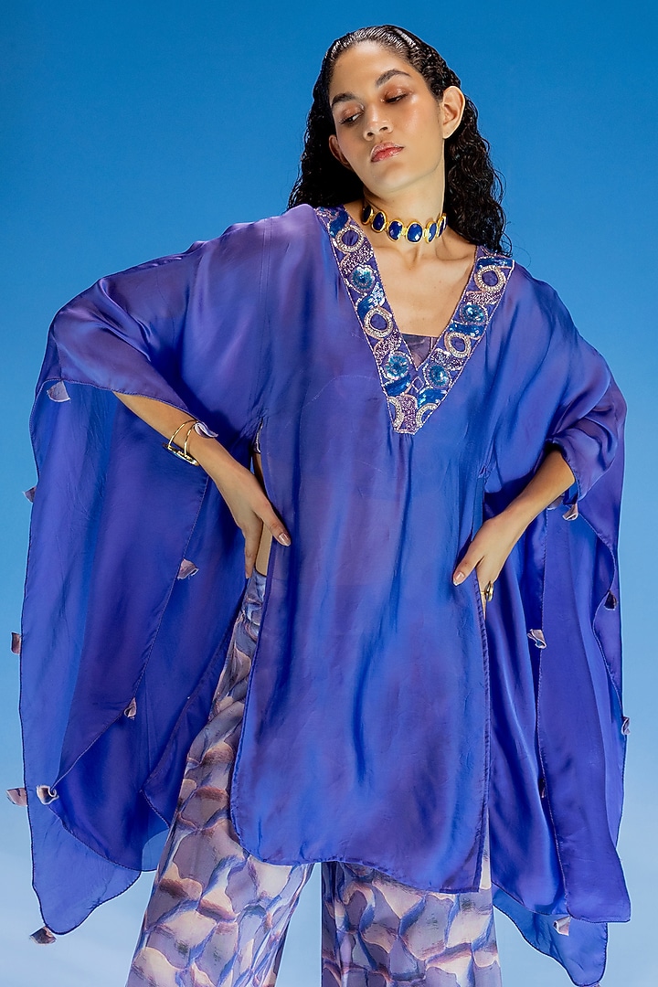 Purple Organza Embellished Cape Set by Suramya at Pernia's Pop Up Shop