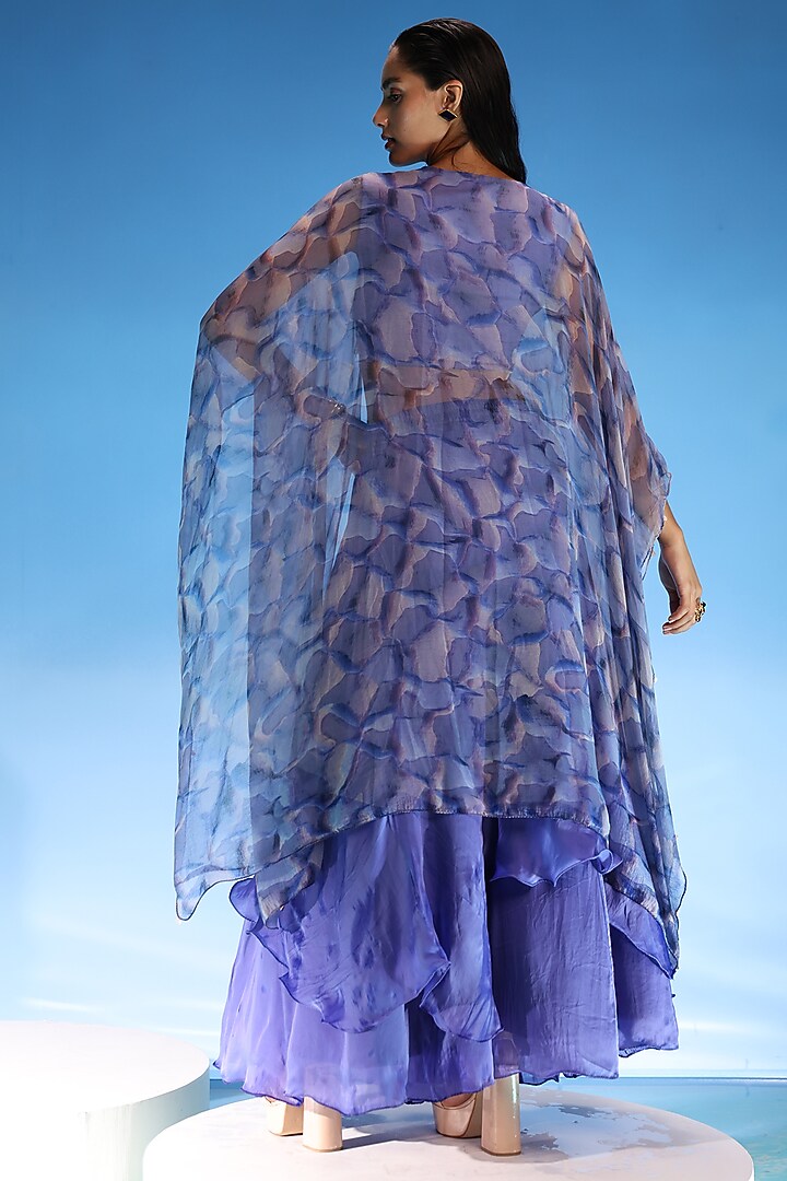 Blue Organza Layered Skirt Set by Suramya at Pernia's Pop Up Shop
