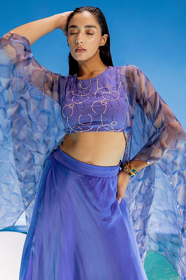 Blue Organza Layered Skirt Set by Suramya at Pernia's Pop Up Shop