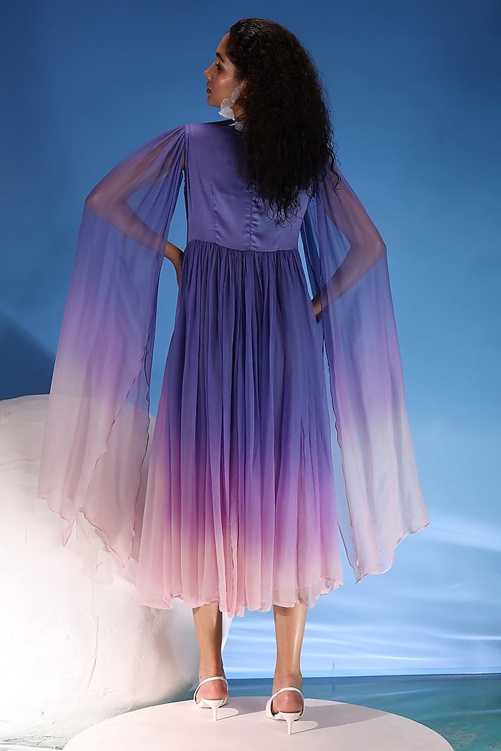 Purple & Peach Chiffon Embellished Ombre Midi Summer Dress by Suramya at Pernia's Pop Up Shop