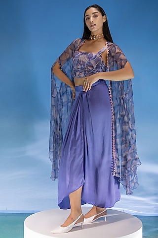 Purple Touch Satin Dhoti Skirt Set by Suramya