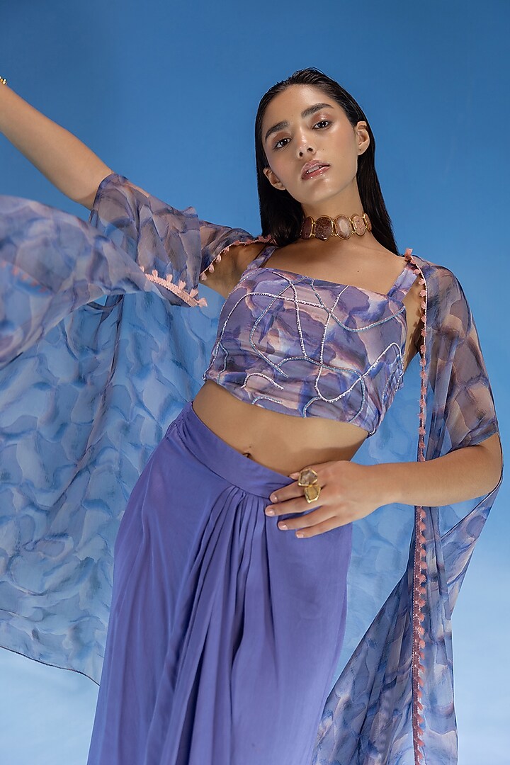 Purple Touch Satin Dhoti Skirt Set by Suramya at Pernia's Pop Up Shop