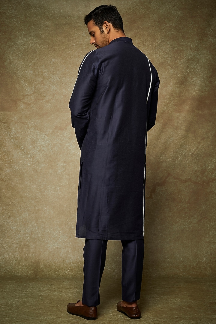 Navy Blue Cotton Silk Kurta Set by SURBHI PANSARI at Pernia's Pop Up Shop