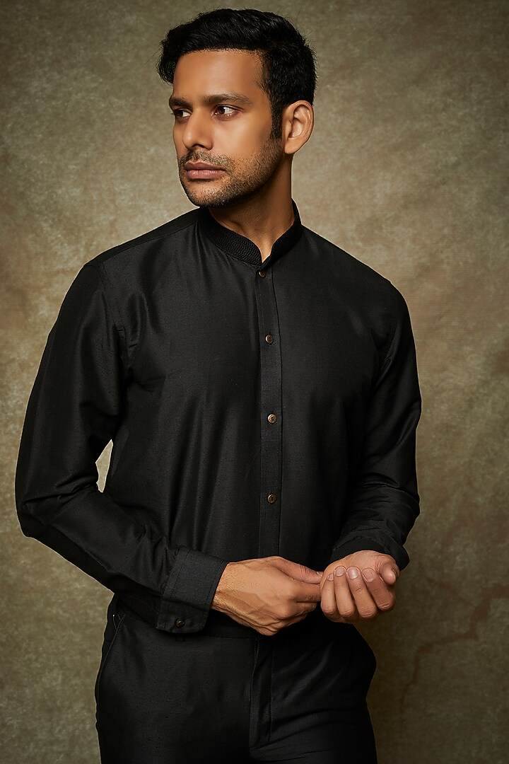 Black Cotton Silk Pant Set by SURBHI PANSARI at Pernia's Pop Up Shop