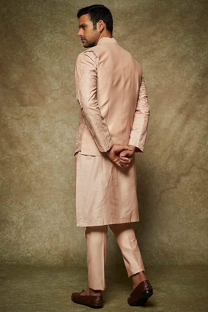 Old Rose Pink Cotton Hand Embroidered Bundi Jacket Set by SURBHI PANSARI at Pernia's Pop Up Shop