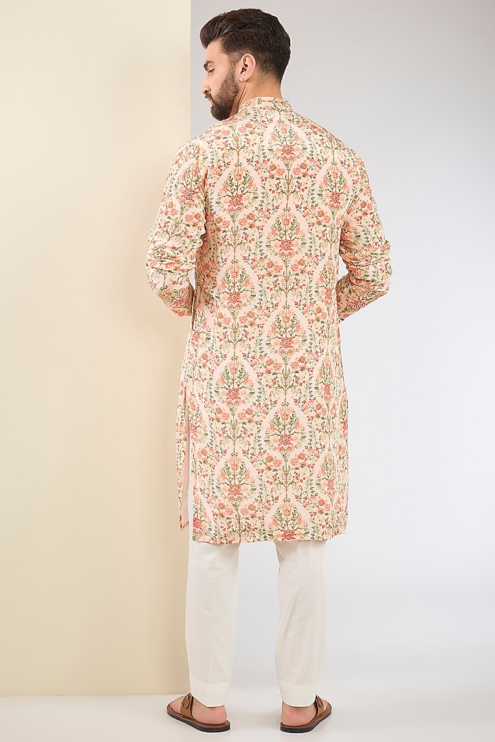 Pink Muslin Silk Floral Printed & Bead Embroidered Kurta Set by SURBHI PANSARI at Pernia's Pop Up Shop