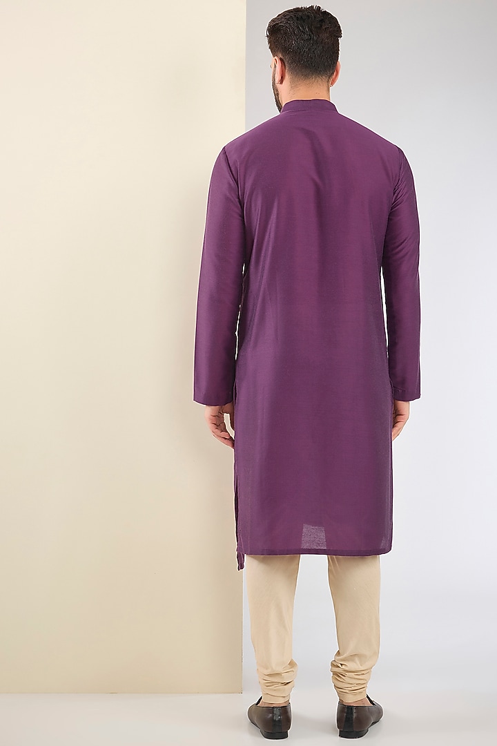 Purple Cotton Silk Hand Embroidered Asymmetric Nehru Jacket Set by SURBHI PANSARI at Pernia's Pop Up Shop